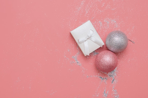 Cadeaux De Noël, Rose Et Argent. Mise à Plat, Vue De Dessus