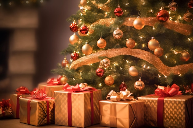 Photo des cadeaux de noël sous l'arbre l'humeur de noël