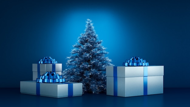 Cadeaux de Noël sous l'arbre de Noël rendu 3d illustration