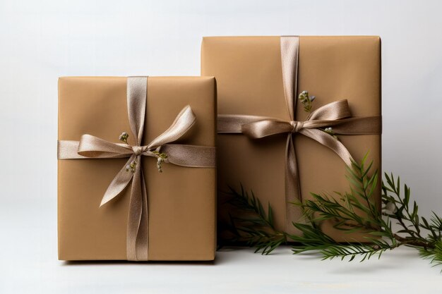 Cadeaux de Noël de style minimaliste d'art et d'artisanat isolés sur fond blanc