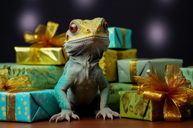 Photo cadeaux de noël de style minimaliste pour reptiles et amphibiens exotiques isolés sur fond blanc