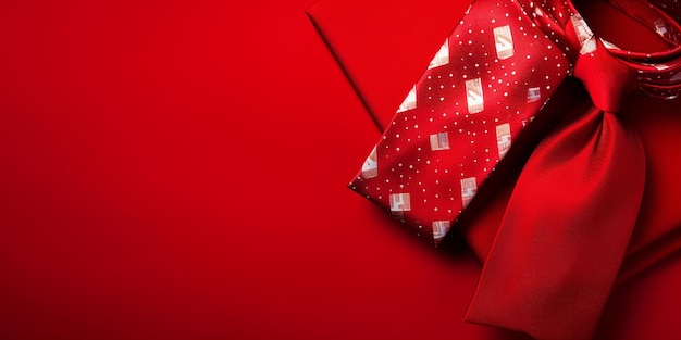 cadeaux rouges avec une cravate rouge sur un fond rouge