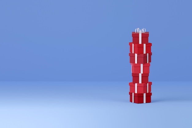 Cadeaux de vacances rouges sur fond bleu isolé. illustration de rendu 3d