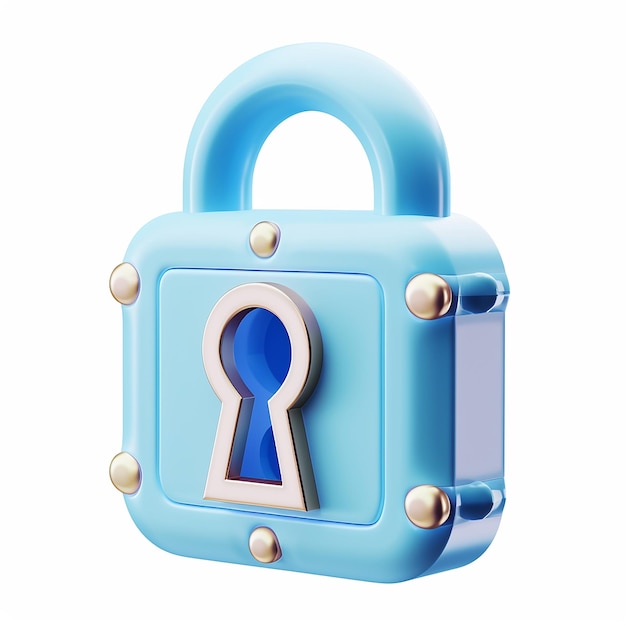 un cadenas bleu avec une clé à l'intérieur et une serrure sur le dessus