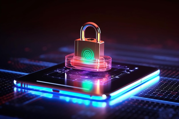 Cadenas de cybersécurité et de protection des données devant un smartphone protégeant les données commerciales et financières