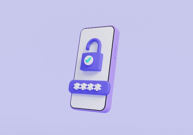 Cadenas déverrouillé de téléphone portable avec mot de passe sur fond violet