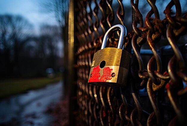 Photo un cadenas est monté à l'extrémité d'une clôture métallique dans le style d'illusion