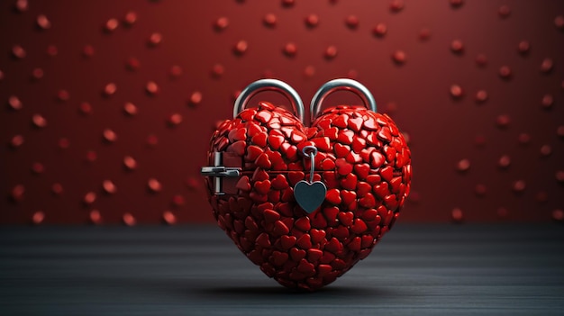 Le cadenas rouge en forme de cœur suspendu au milieu de nombreux cadenas floues