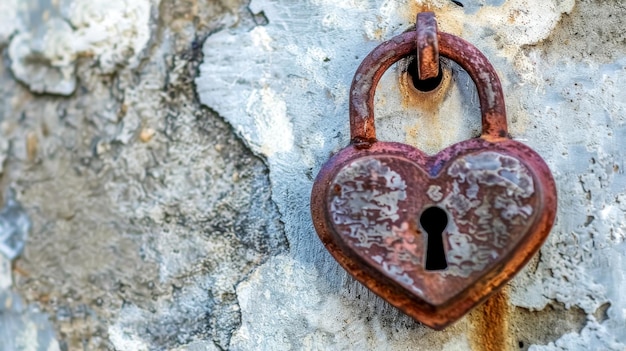 Un cadenas vintage en forme de cœur sur un mur rustique