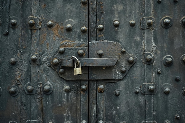 Un cadenas vintage sur une vieille porte en métal symbolisant la protection