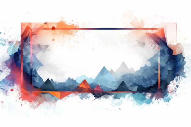 Cadre abstrait à l'aquarelle avec des montagnes et des triangles sur un fond blanc