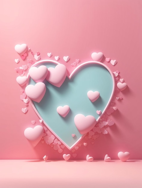 Cadre abstrait coeurs d'amour isolé sur fond pastel rose