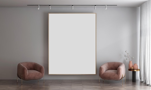 Un cadre accroché au mur avec deux chaises et une lampe au mur.