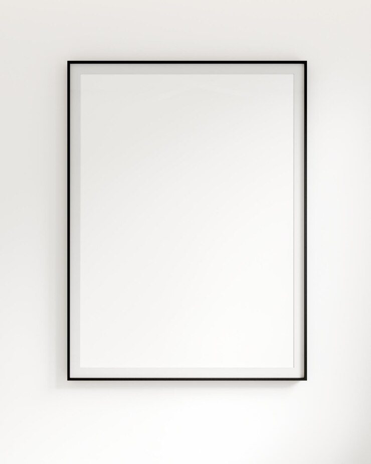 Photo cadre d'affiche blanc vierge cadre noir dans l'appartement salon mur blanc simple élégant modèle de fond moderne rendu 3d