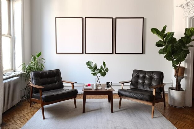 cadre d'affiche de maquette dans le salon d'arrière-plan intérieur moderne