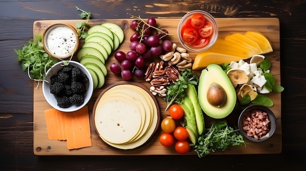 Photo cadre d'alimentation plat sur fond en bois