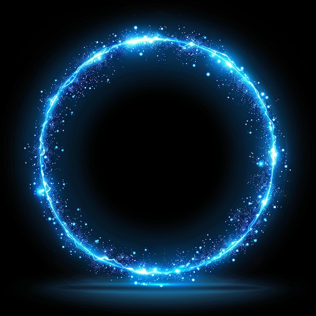 Cadre d'anneau lumineux bleu sur un fond noir illustration dans le style de conception plate avec de