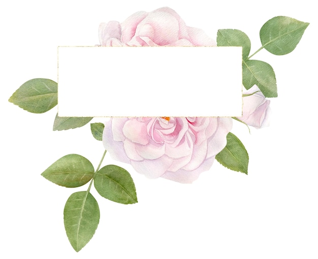 Cadre aquarelle dessiné à la main avec des fleurs roses roses