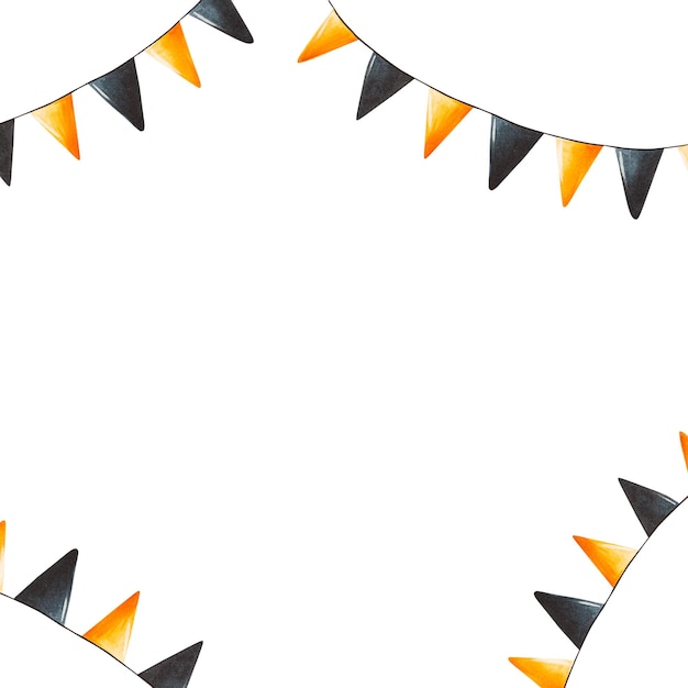 Cadre aquarelle avec drapeaux de fête pour halloween illustration carte postale peinture à la main isolé sur wh