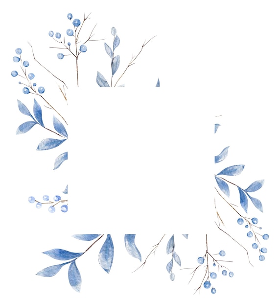 Photo cadre à aquarelle de plantes et de baies bleues