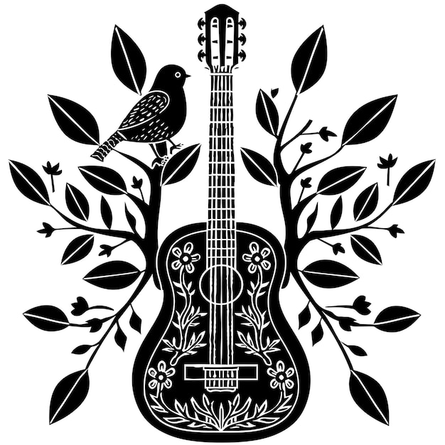 Cadre d'art de guitare CNC avec des dessins d'arbres et d'oiseaux Petit arbre et bi tatouage de contour découpé CNC