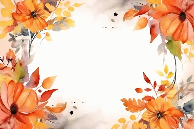 Cadre d'automne aquarelle vide avec des éléments floraux derrière