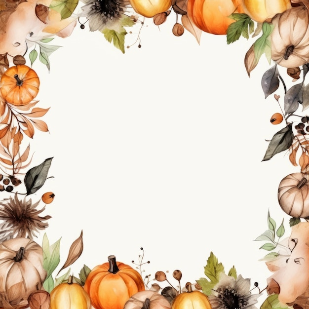 Cadre d'automne avec des citrouilles et des feuilles Illustration aquarelle dessinée à la main