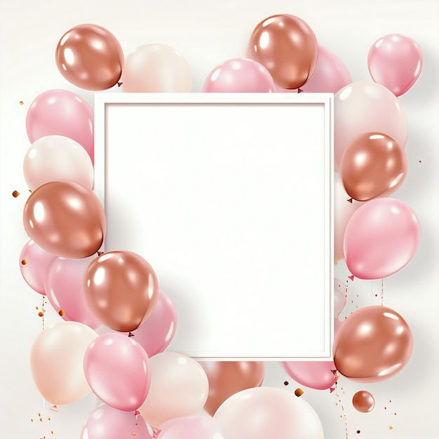 Un cadre de ballons roses brillants sur un fond blanc