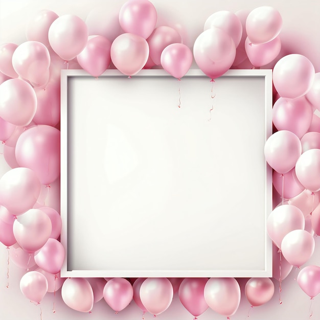 Un cadre de ballons roses brillants sur un fond blanc