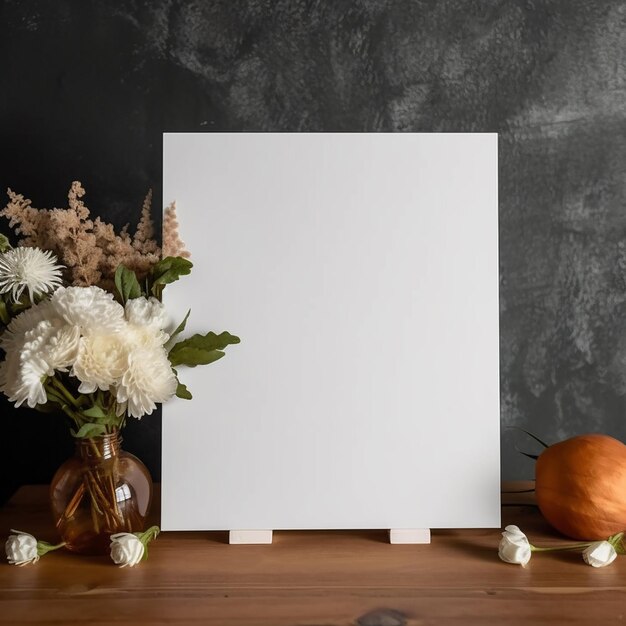 un cadre blanc avec des fleurs et un vase avec des fleurs dessus