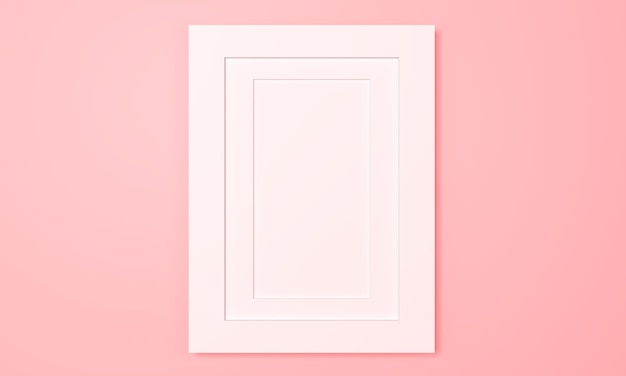 Photo cadre blanc illustration de rendu 3d concept de cadre photo moderne espace de cadre d'image de bordure blanche vide pour votre texte sur fond rose cadre d'affiche maquette sur mur couleur rose pastel minimale