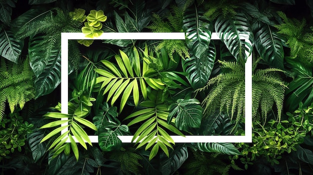 Photo cadre blanc de la jungle tropicale plantes de feuillage de la forêt tropicale tropicale buissons dans le jardin tropical