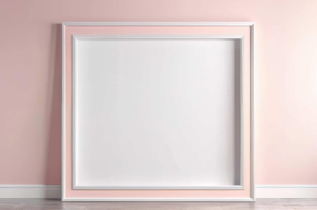 Cadre blanc sur le mur rose dans la maquette de la pièce