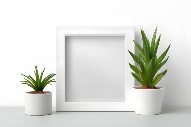 Photo un cadre blanc avec une plante dedans