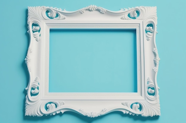 Cadre blanc vintage avec un fond bleu clair composition minimale de la bordure