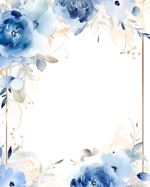 Photo cadre bleu avec des fleurs bleues en arrière-plan