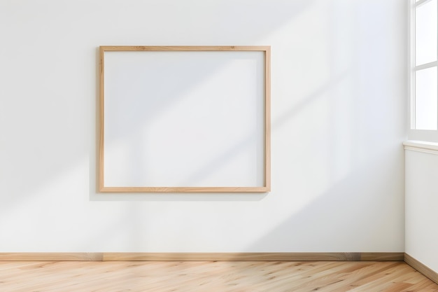 Photo un cadre en bois blanc sur un mur blanc mockup 3d