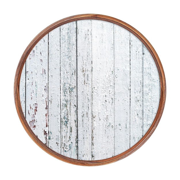 Cadre en bois cadre en bois vide avec des planches peintes avec de la peinture blanche isolée sur blanc