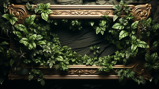 Un cadre en bois avec des feuilles vertes et un cadre en bois blanc