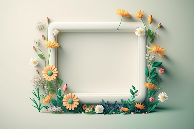 Cadre de bordure de fleur de printemps mignon Illustration AI Générative