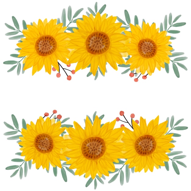 Cadre de bordure florale de tournesol aquarelle fleurs jaunes bordure de ferme de jardin fleurs d'automne