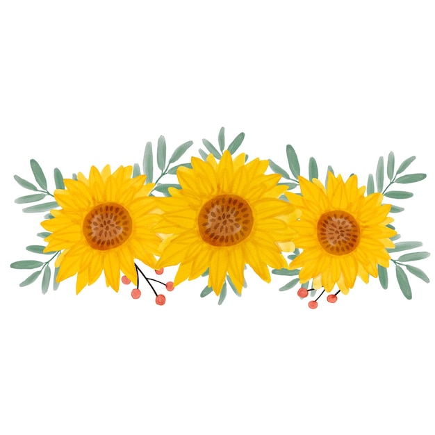 Cadre de bordure florale tournesol aquarelle Fleurs jaunes jardin ferme frontière isolée