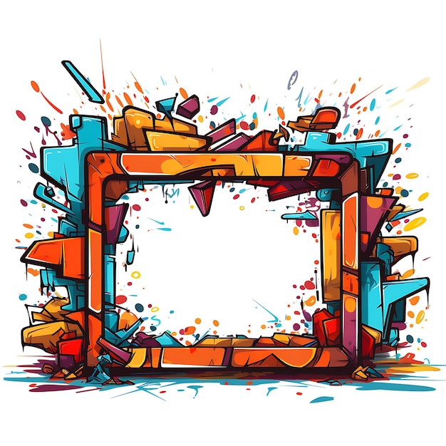 Cadre cadre rectangulaire de Style Graffiti avec éléments urbains Spray C gribouillis créatifs décoratifs