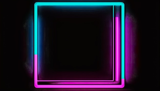 Cadre carré au néon sur fond noir IA générative