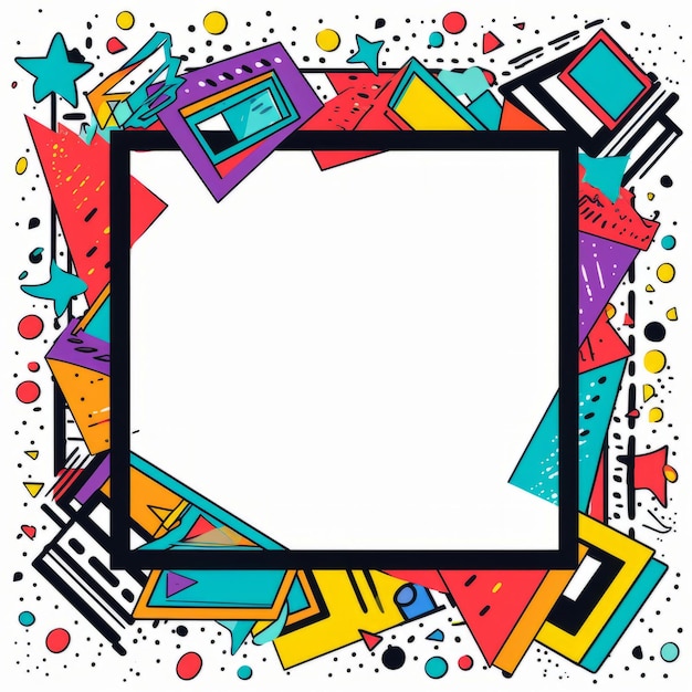 un cadre carré entouré d'objets colorés