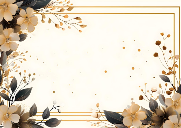 un cadre carré avec des fleurs et des feuilles sur fond blanc abstrait fond de feuillage doré avec