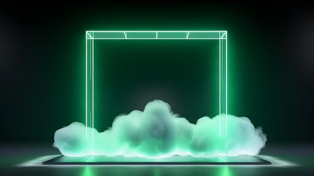 cadre carré néon transparent abstrait dans les couleurs vert clair dans le concept sombre ai