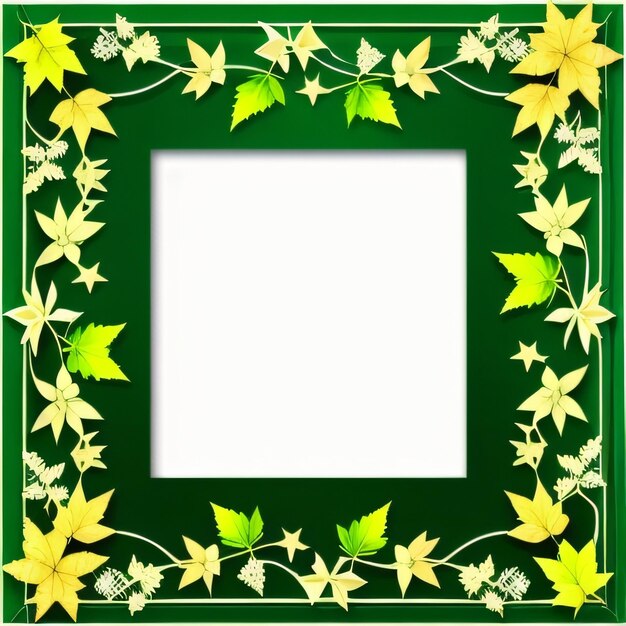 Un cadre carré vert avec des feuilles et les mots "vert" en bas.