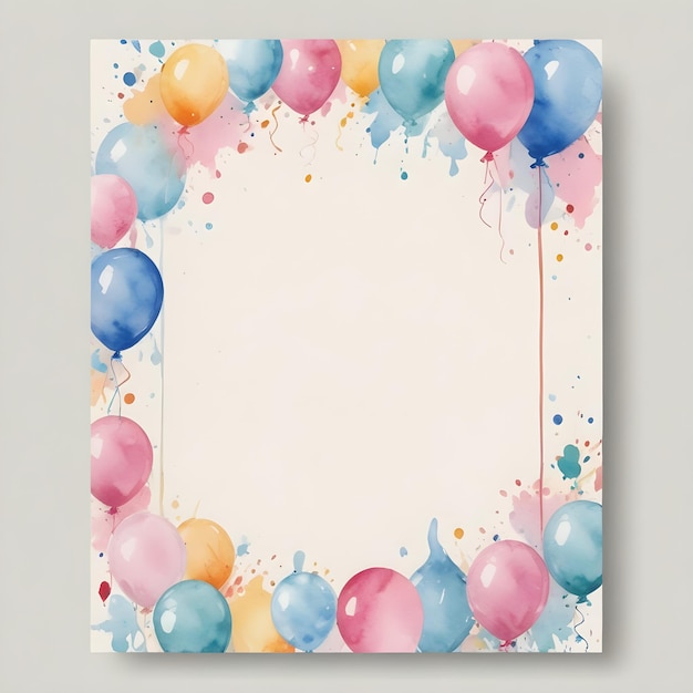 cadre de carte de fête d'anniversaire à l'eau couleur fond vertical vide espace de copie vide clair