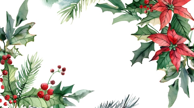 Cadre de carte de Noël à l'aquarelle avec feuillage d'hiver
